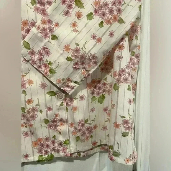Alfred Dunner Floral Striped 3/4 Sleeve Collared Button Down Semi Sheer Size 14 - Picture 7 of 14